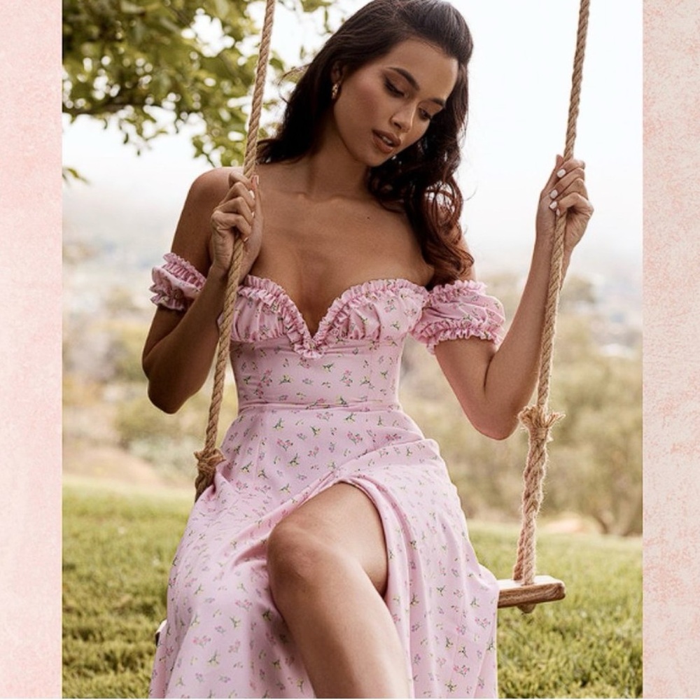 House of CB Lauren Pink Floral Midi Dress sundress